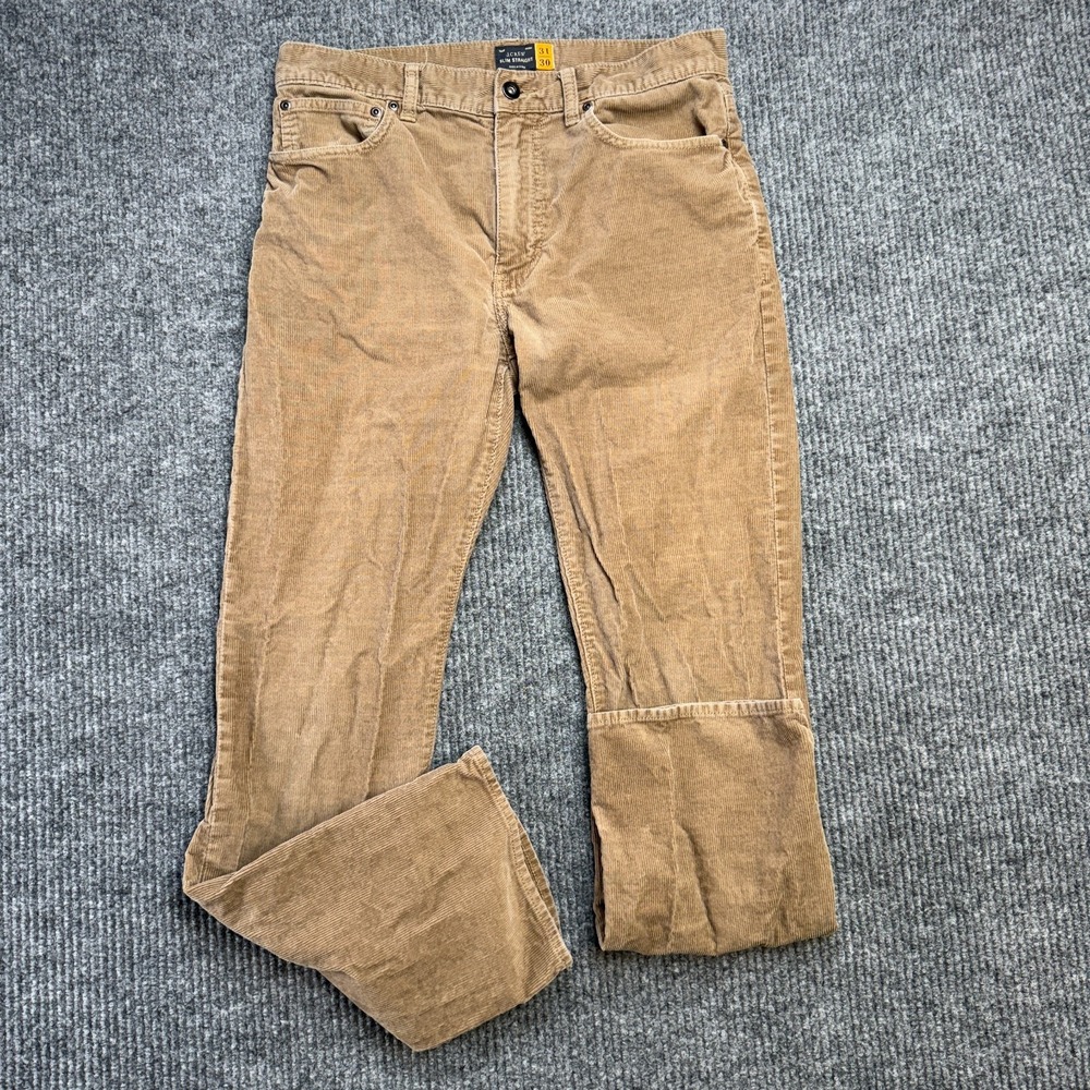 J Crew Corduroy Pants Mens 31x30 Tan Brown Slim Straight 5 Pocket Jean Fine Wale